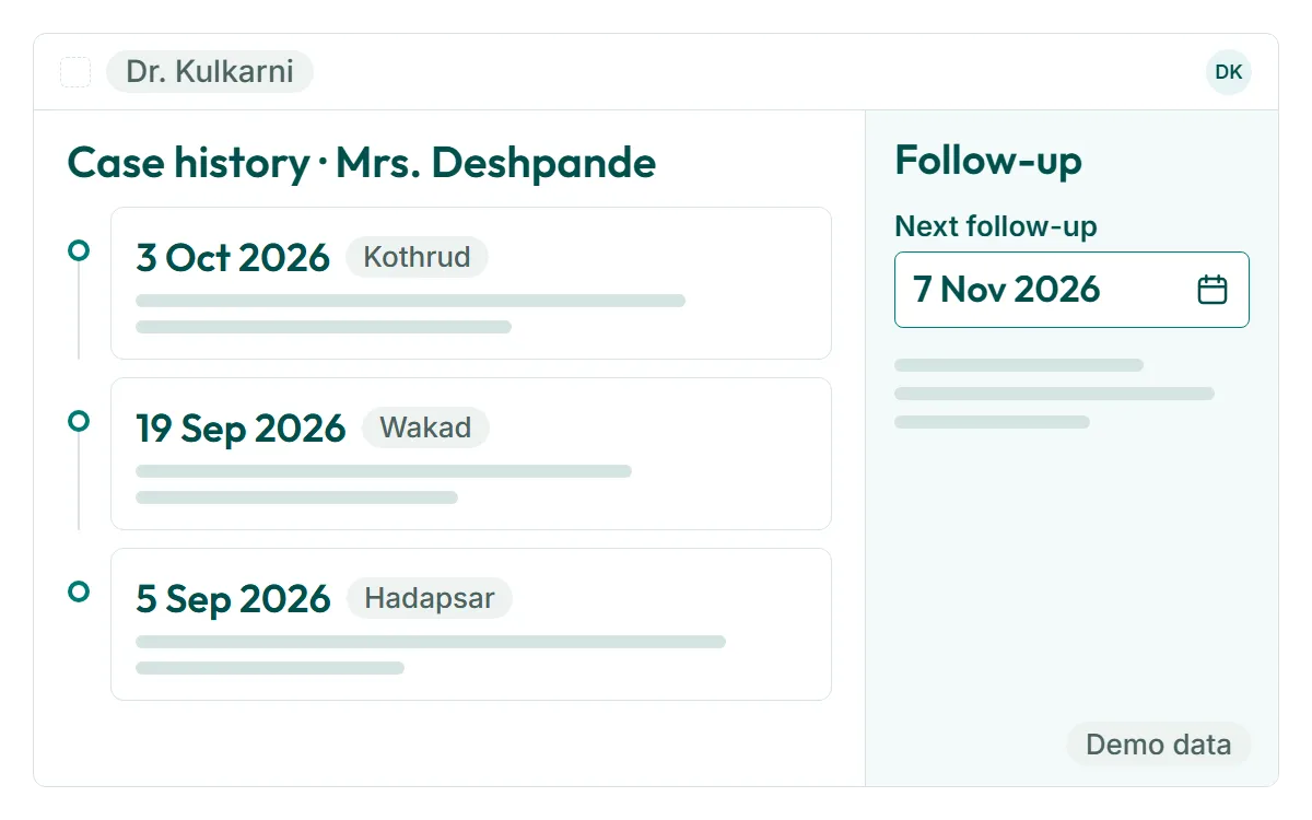 Doctor Dashboard case history for demo patient Mrs. Deshpande, seen by Dr. Kulkarni