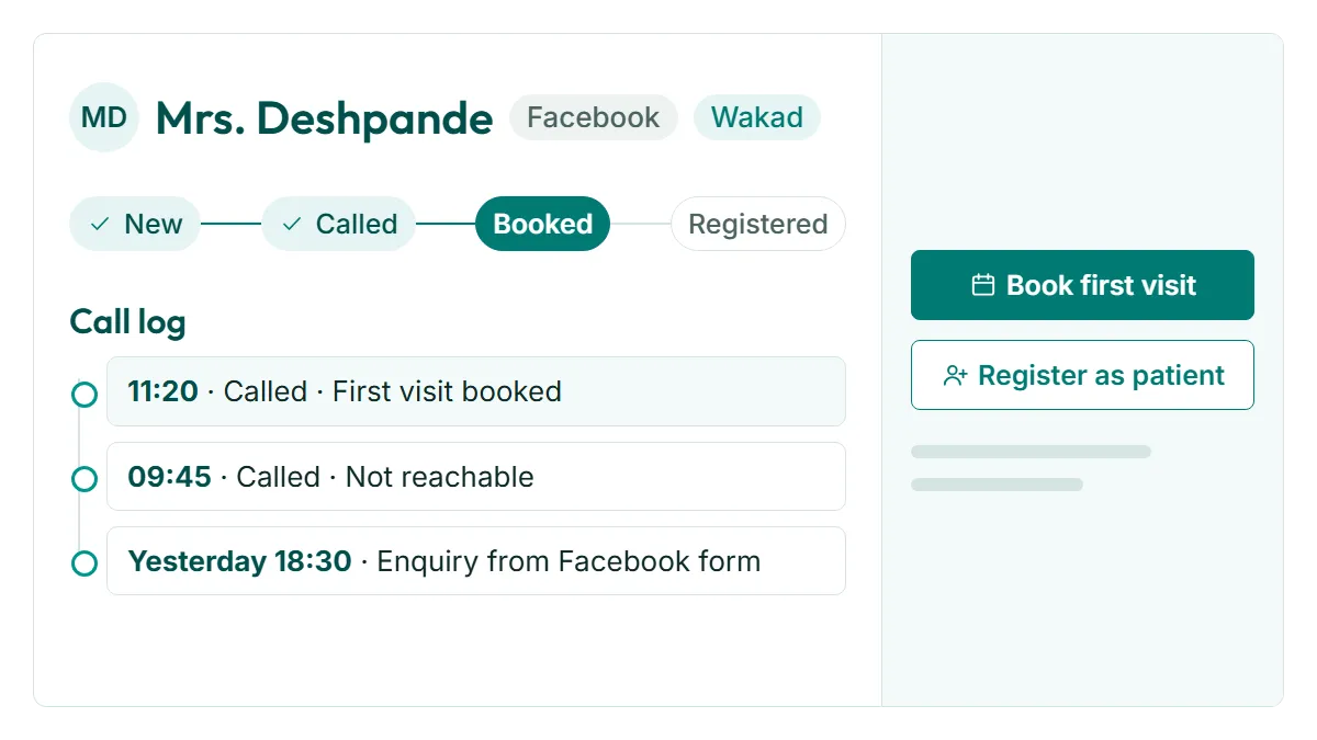 Leads in RevisitPlus, a screen cropped to the step that proves the point, with demo data for branches Kothrud, Wakad and Hadapsar