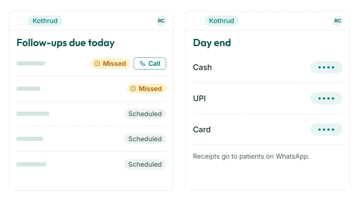 Practice managers in RevisitPlus, a screen cropped to the point, with demo data for branches Kothrud, Wakad and Hadapsar