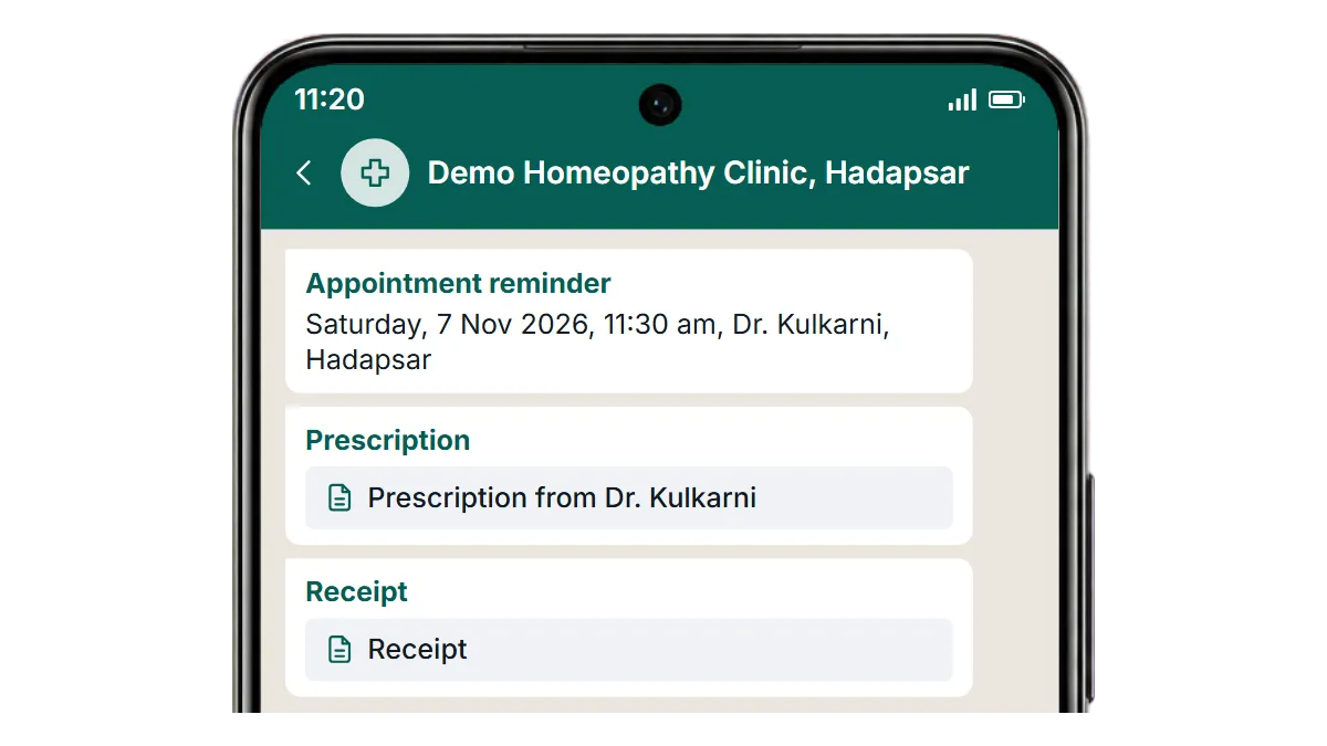 WhatsApp Reminders in RevisitPlus, a screen cropped to the step that proves the point, with demo data for branches Kothrud, Wakad and Hadapsar